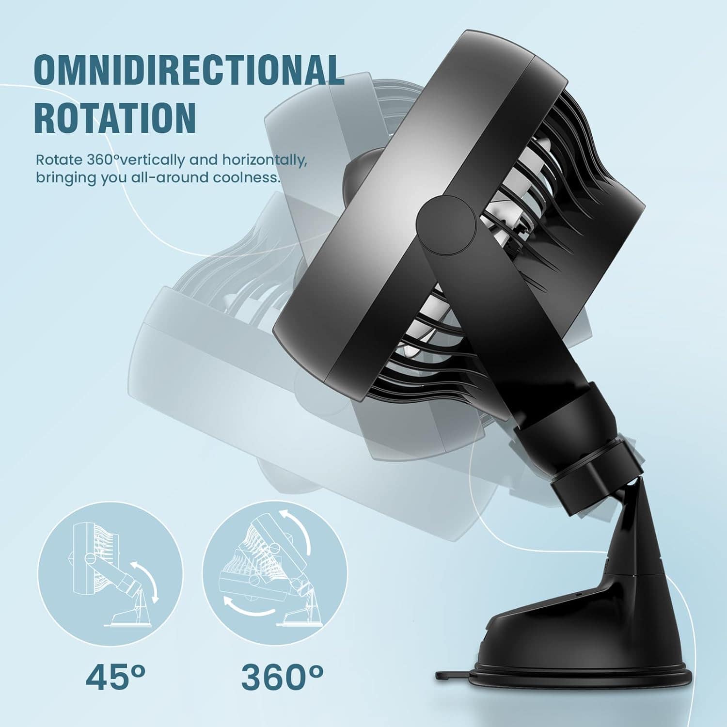 Shinebella Ventilador de Carro Portátil com Ventosa e 4 Velo... - Image 5