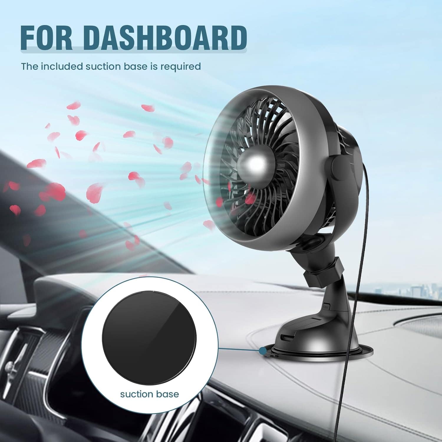 Shinebella Ventilador de Carro Portátil com Ventosa e 4 Velo... - Image 6