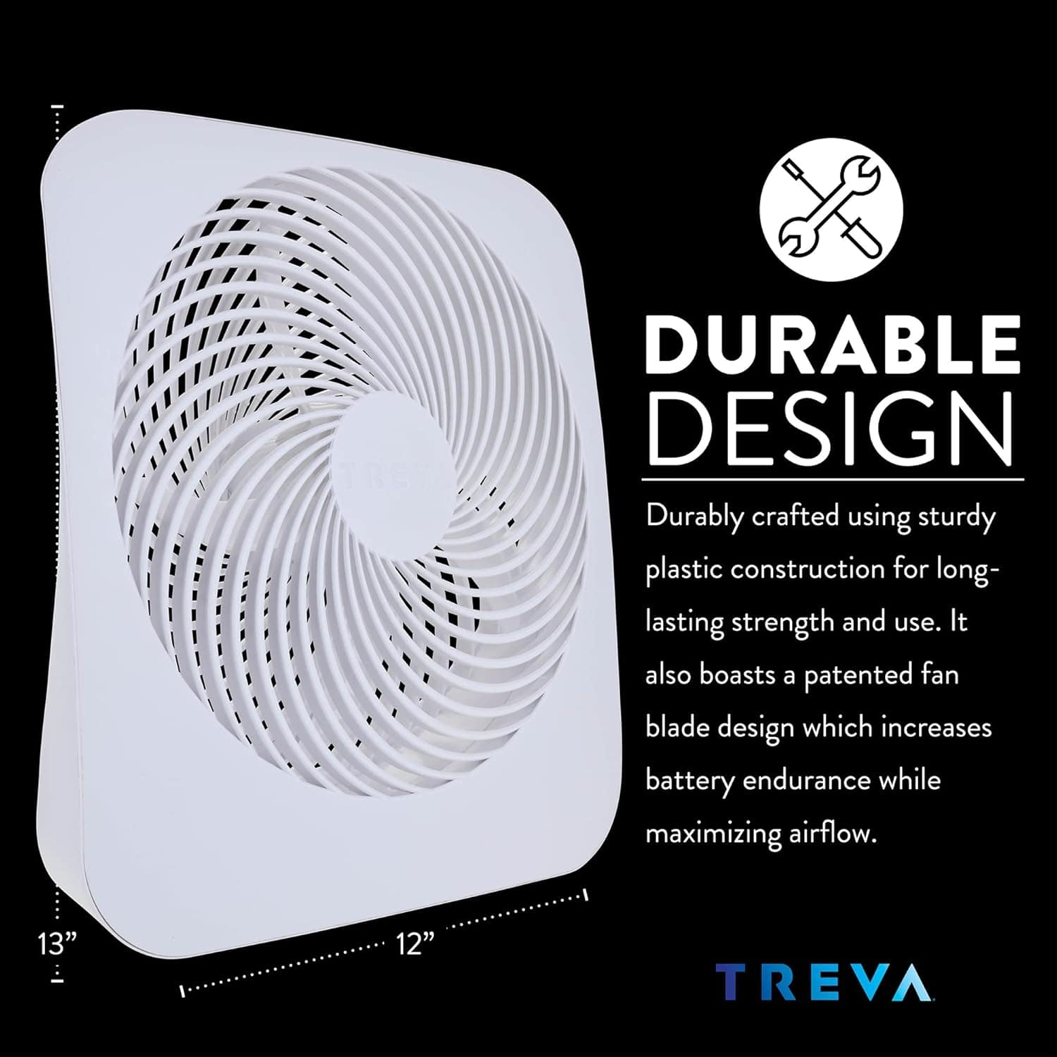 Treva Ventilador portátil de 25 cm, alimentado por bateria e... - Image 6