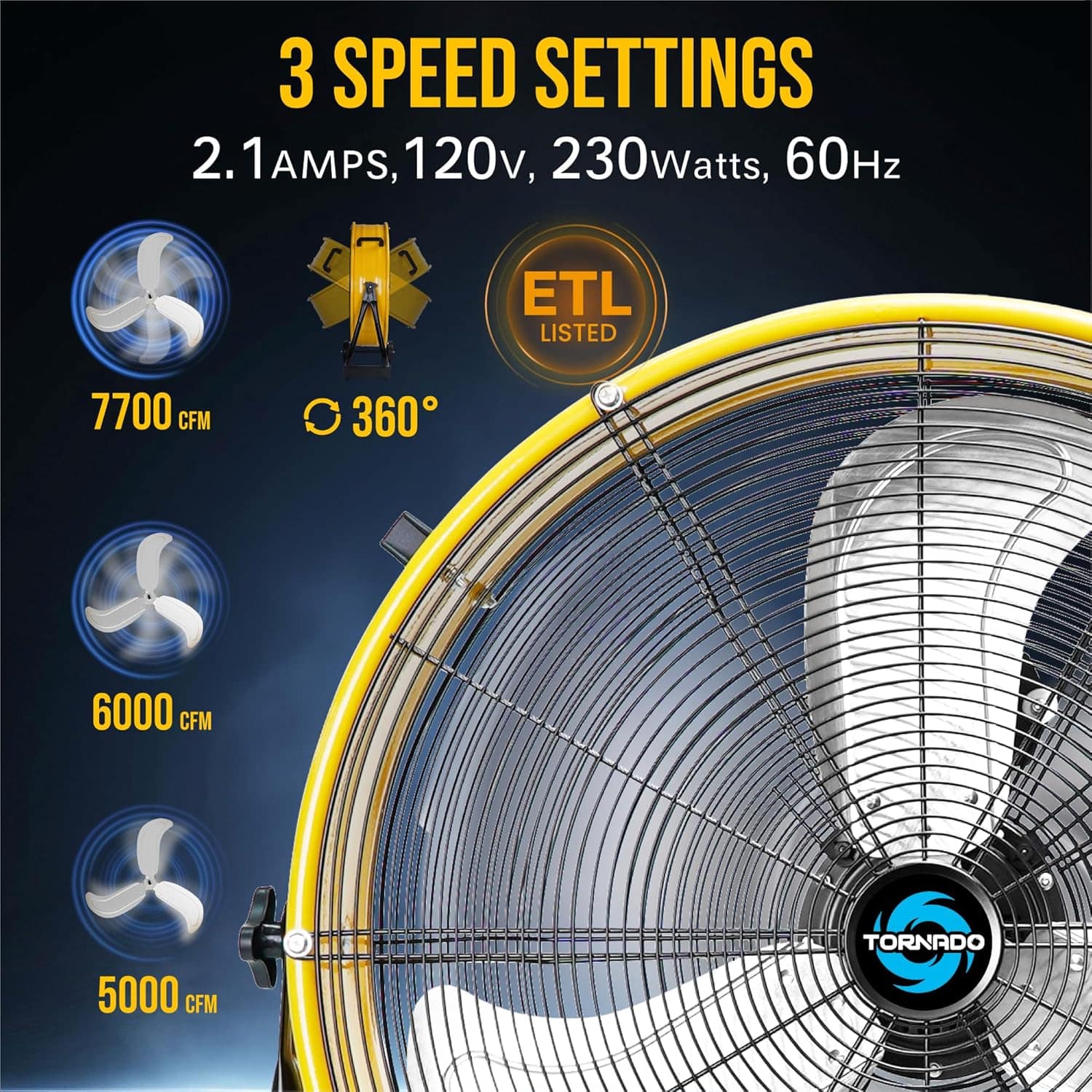 Tornado Ventilador circulador de ar de 3 velocidades de tamb... - Image 3