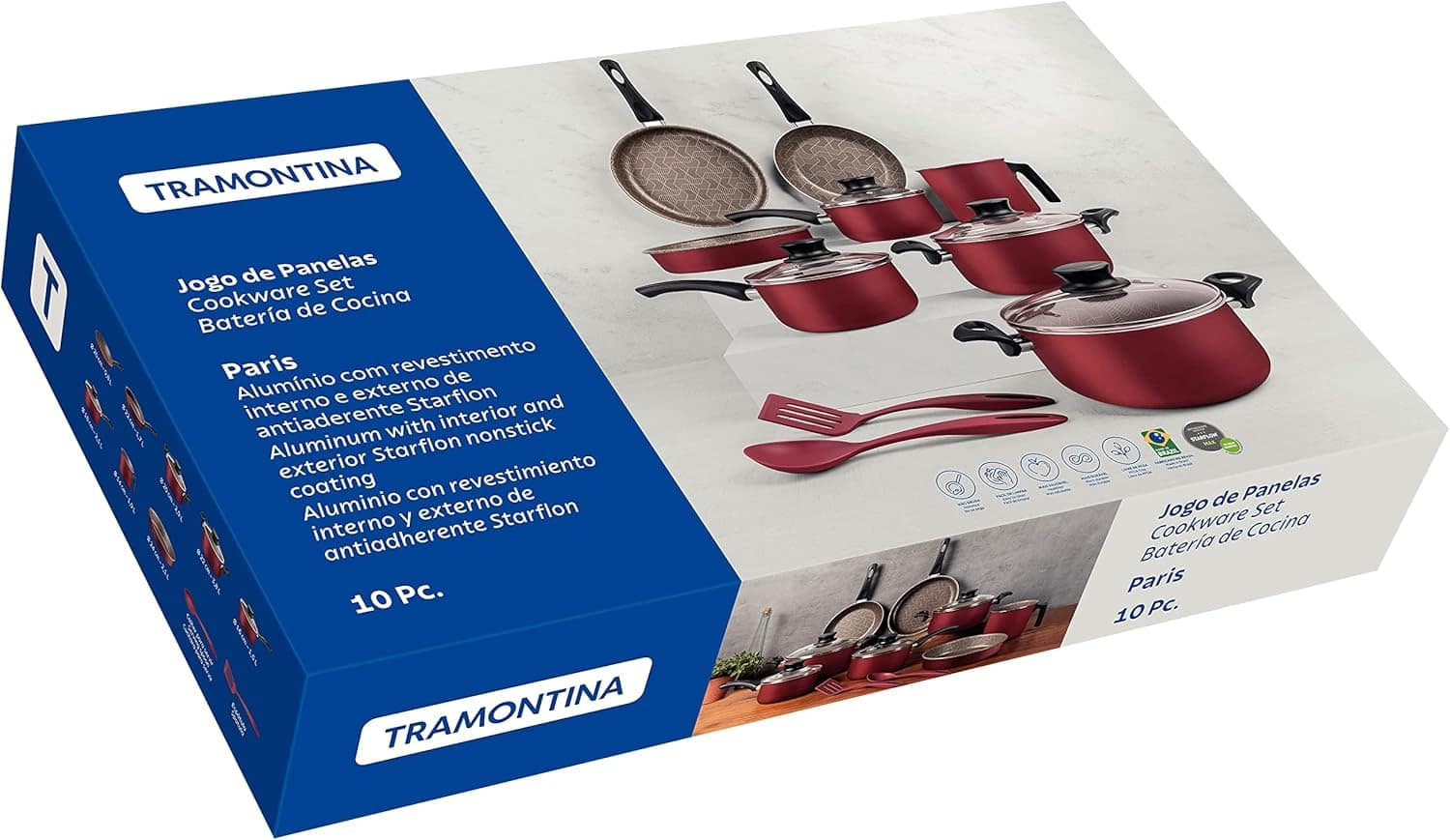 Jogo de Panelas Tramontina Antiaderente Paris 10 Pç Vermelho - Image 3