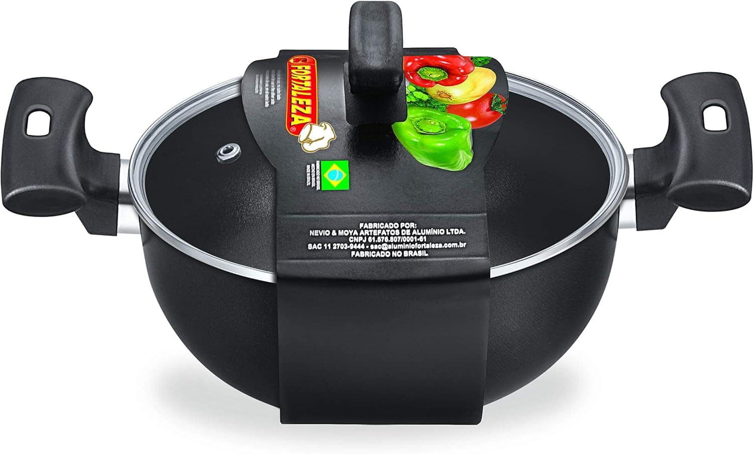 Caçarola 20 com Tampa Vidro Alumínio Fortaleza Preto - Image 2