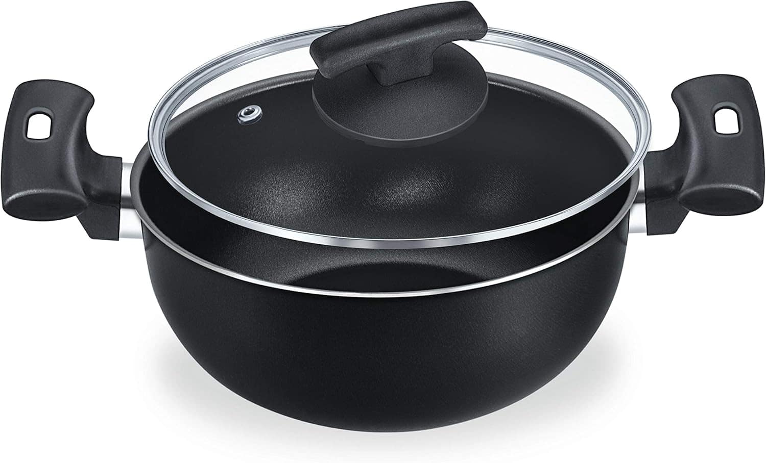 Caçarola 20 com Tampa Vidro Alumínio Fortaleza Preto