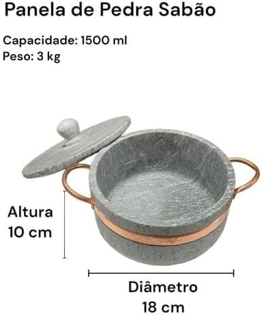 Jogo de Panelas Pedra Sabão 04 peças - 500ml +1L +1,5L +3L - Image 4