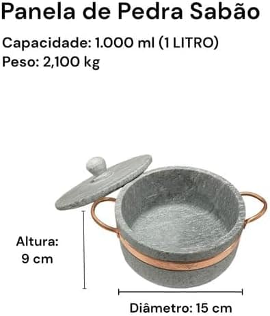 Jogo de Panelas Pedra Sabão 04 peças - 500ml +1L +1,5L +3L - Image 3