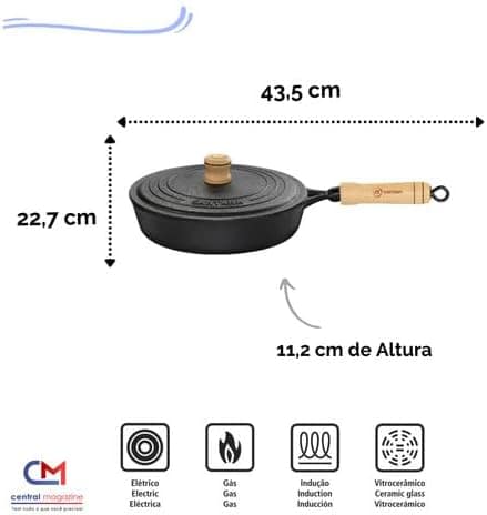 Frigideira De Ferro Fundido Indução Com Tampa 22 Cm Oferta - Image 2