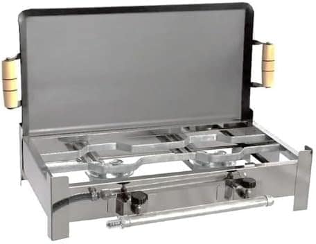 Fogão Inox Fogareiro A Gás Duas Bocas + Chapa Bife E Kit Gás