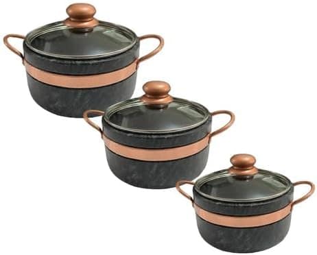 Jogo de Panelas de Pedra Sabão Tampa de Vidro 1,5, 2 e 3 Lit...
