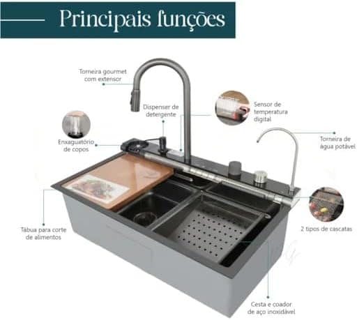 Cuba Gourmet Multifuncional de Cozinha, Torneira 360° com Ca... - Image 4