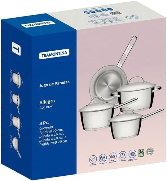 Jogo de Panelas com Fundo Triplo 4 Peça Tramontina Inox, 656... - Image 6