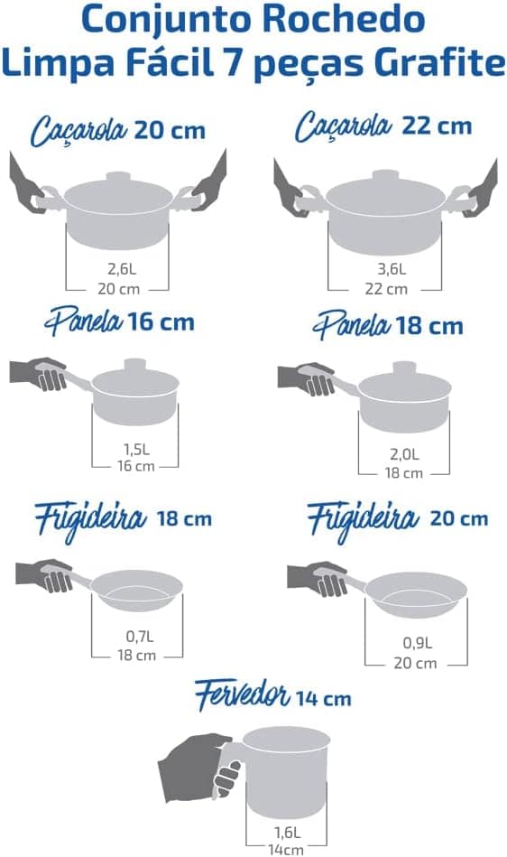 Jogo de Panelas, Rochedo, Limpa Fácil, 7 peças, Grafite - Image 8