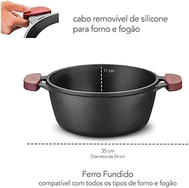 MTA CACAROLA COM TAMPA DE VIDRO FORNO FOGAO FERRO FUNDIDO N°... - Image 2