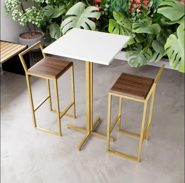 Jogo Mesa Alta Bistrô Quadrada Branca 2 Banquetas Imbuia Con...