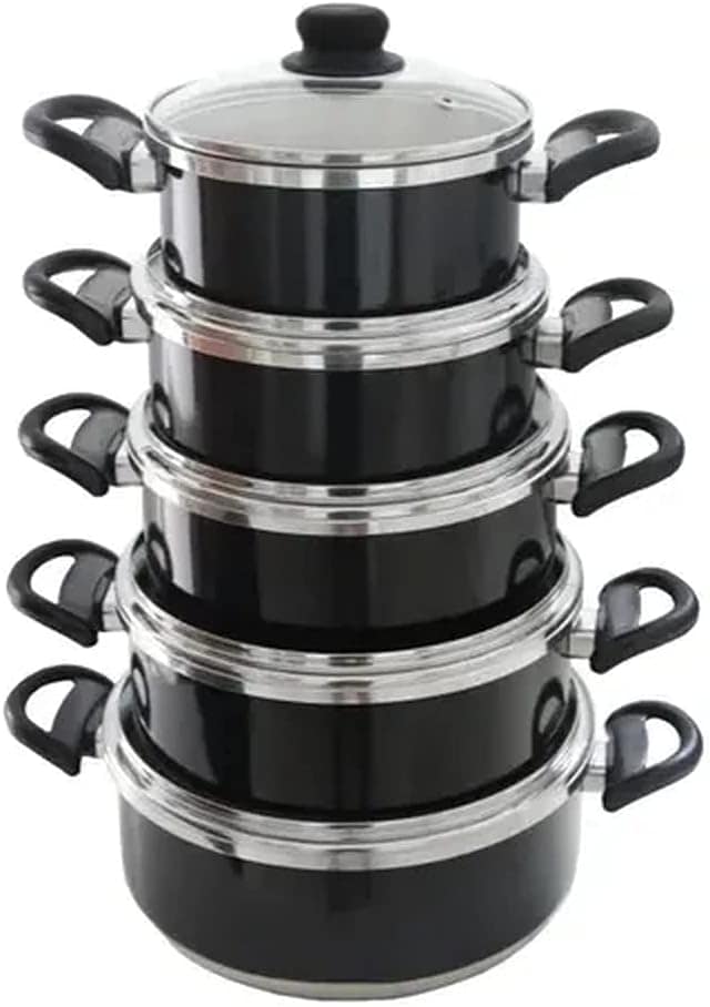 Conjunto 5 Panela Alumínio Grosso Preta Tampa Vidro