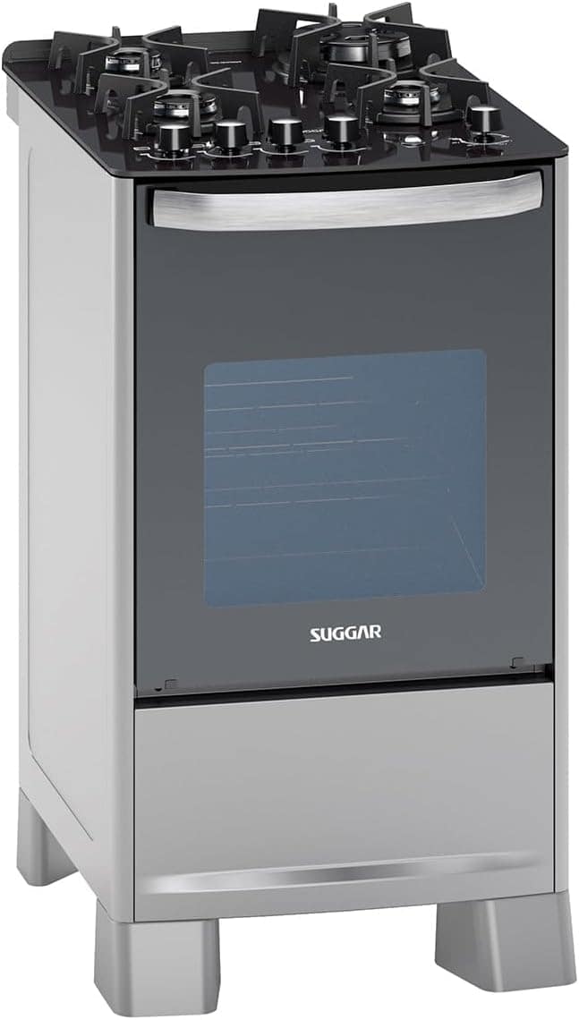 SUGGAR FOGÃO MASTER GRILL PRATA MESA DE VIDRO 4 BOCAS TRIPLA...