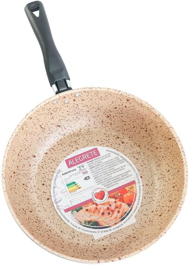 Frigideira WOK de Pedra 24 cm, Bege Antiaderente