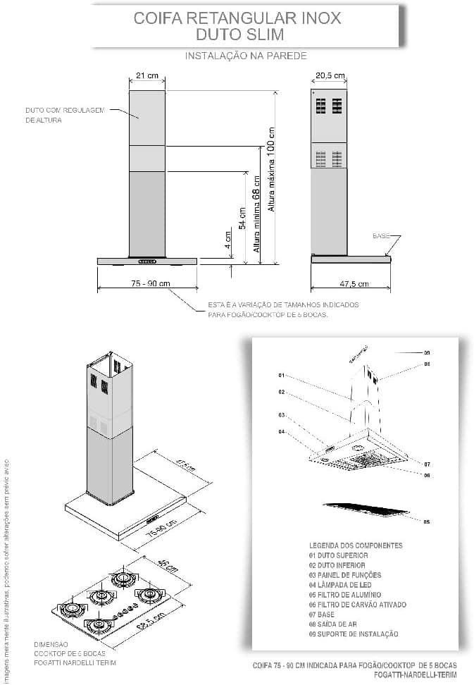 Coifa de Parede 75cm Retangular Duto Slim Nardelli Inox - Image 4