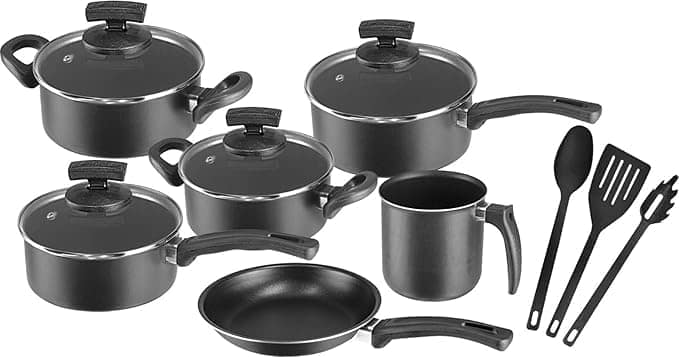 Jogo de Panelas 9 Peças Antiaderente com Tampa de Vidro (Pre...