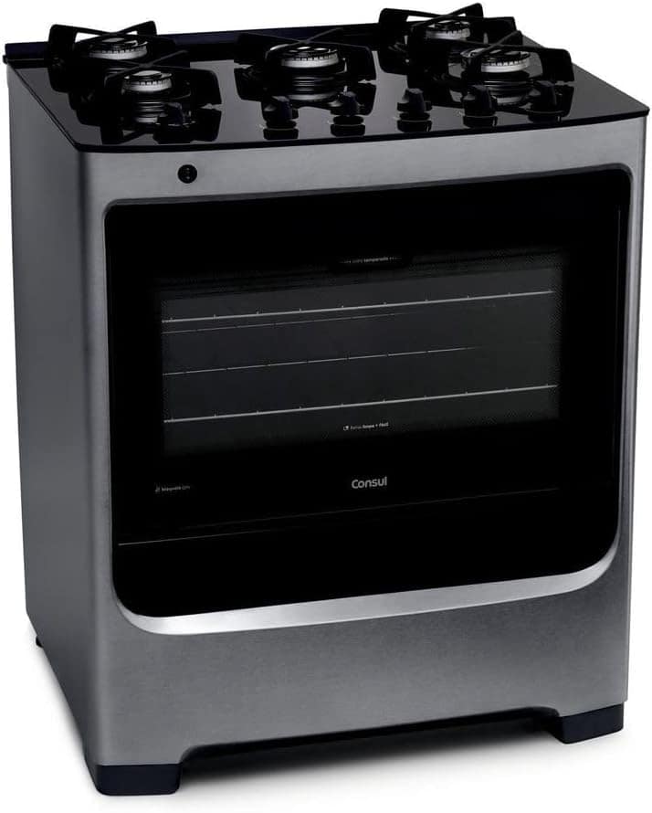Fogão Consul 5 bocas cor Inox com mesa de vidro e grade de f... - Image 2