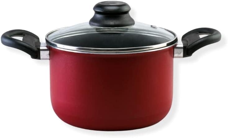 Caldeirão 18cm Antiaderente Vermelho com Tampa de Vidro Pequ...