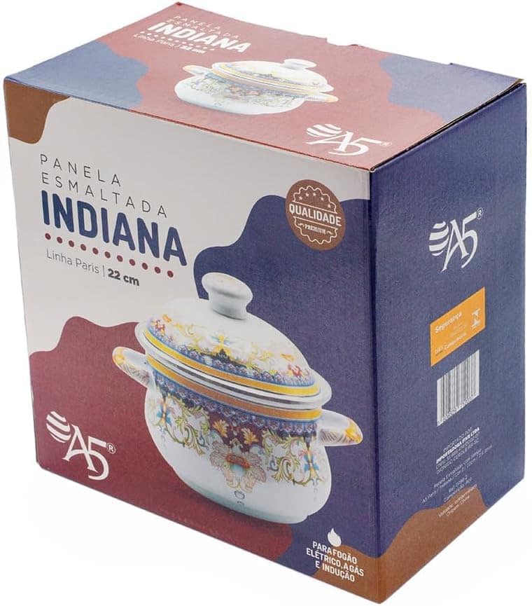 Caçarola Esmaltada Vintage com Tampa Indiana, 3,6L, Compatív... - Image 3