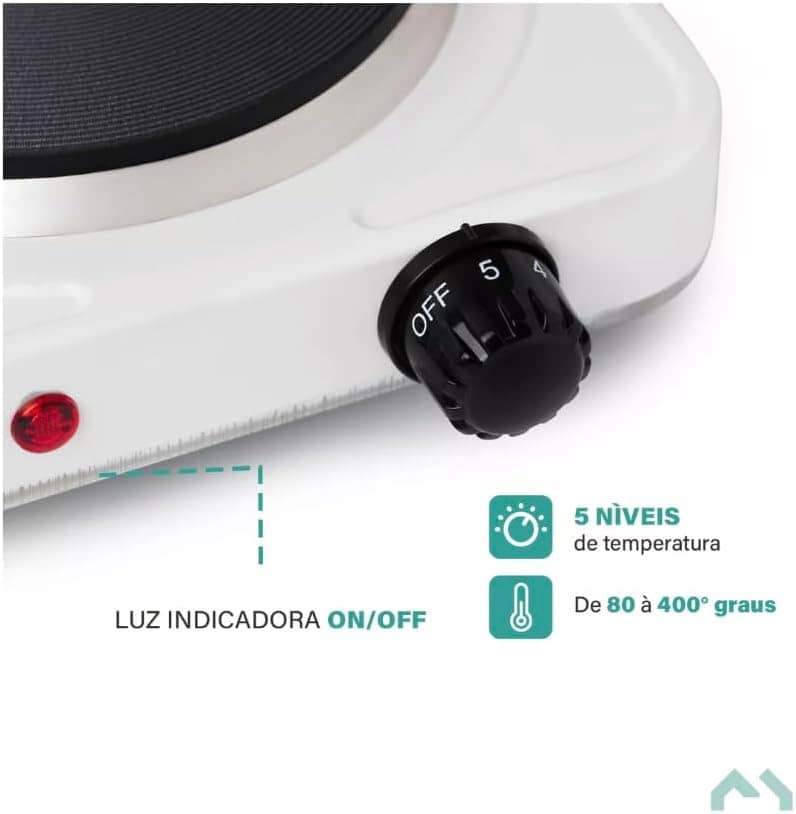 Fogão Elétrico Portátil de 1 Boca, 1000W - 110V Fogareiro Ca... - Image 4