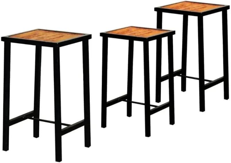 Jogo 3 Banqueta Baixa Industrial Preta Madeira Imbuia