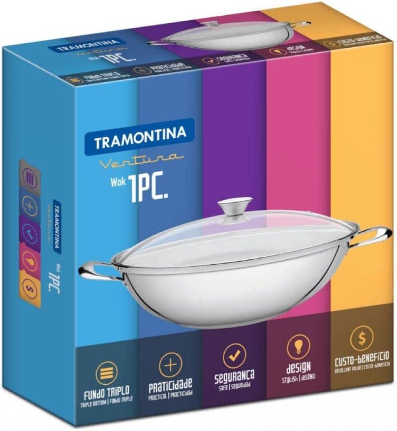 Wok com Fundo Triplo Tramontina Inox 34Cm, Panela Aço Inox W... - Image 2