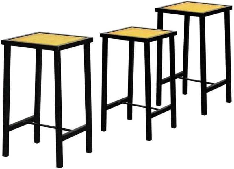 Jogo 3 Banqueta Baixa Industrial Preta Madeira Natural