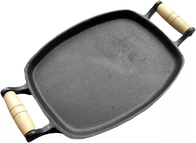 Chapa Bifeteira Oval 24 x 30 cm 2 Alças em Ferro Fundido