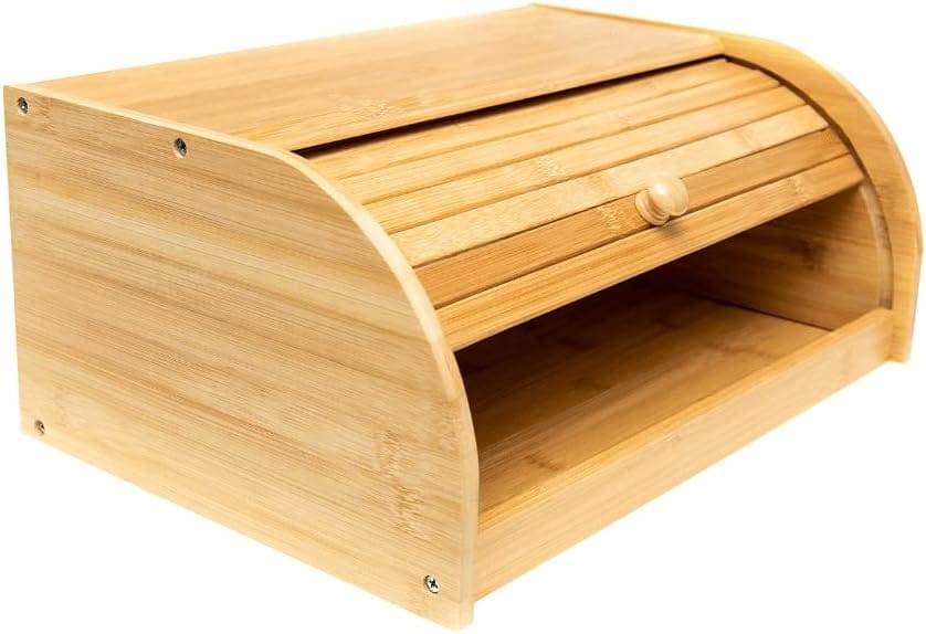 Porta Pão em Bambu Com Tampa Retratil Organizador de Cozinha...