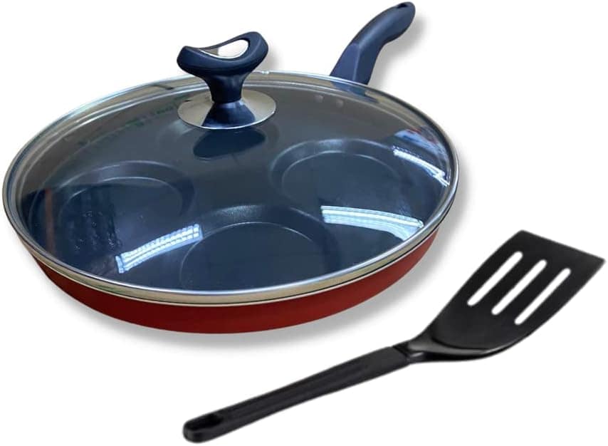 Frigideira Gourmet 4 Ovos 26cm Antiaderente Vermelha com Tam...