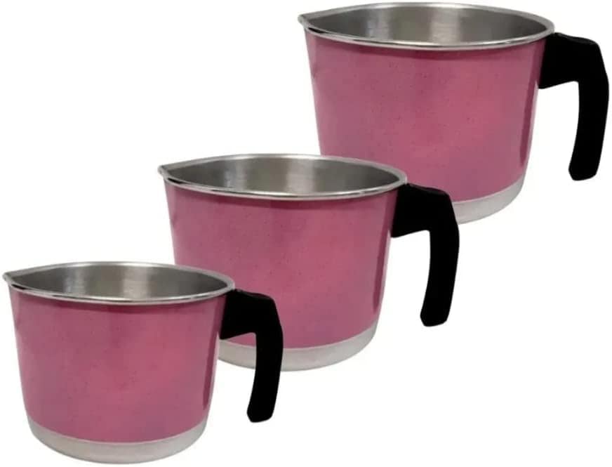 Jogo De Leiteiras Fervedor Canecos 3 Peças Rosa Claro