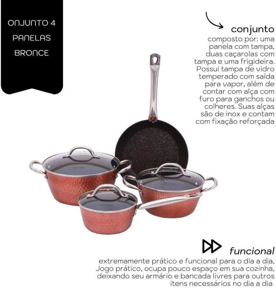 Mimo Style Conjunto Quatro Panelas de Indução Bronce, Feitas... - Image 9