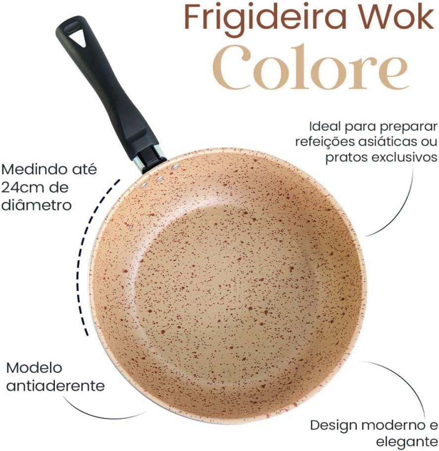 Frigideira WOK de Pedra 24 cm, Bege Antiaderente - Image 3