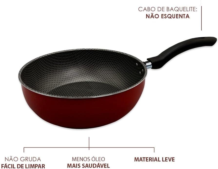 Frigideira Wok 24cm - Vermelha - Image 2