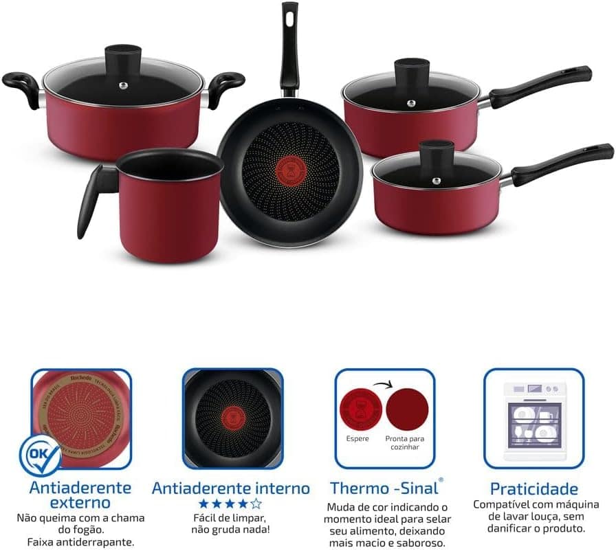 Jogo de Panelas Rochedo Limpa Fácil Limited 5 Peças Vermelho - Image 2