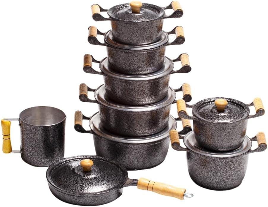 Conjunto 5 Panelas Aluminio Craqueado Preta Batido Frigideir...