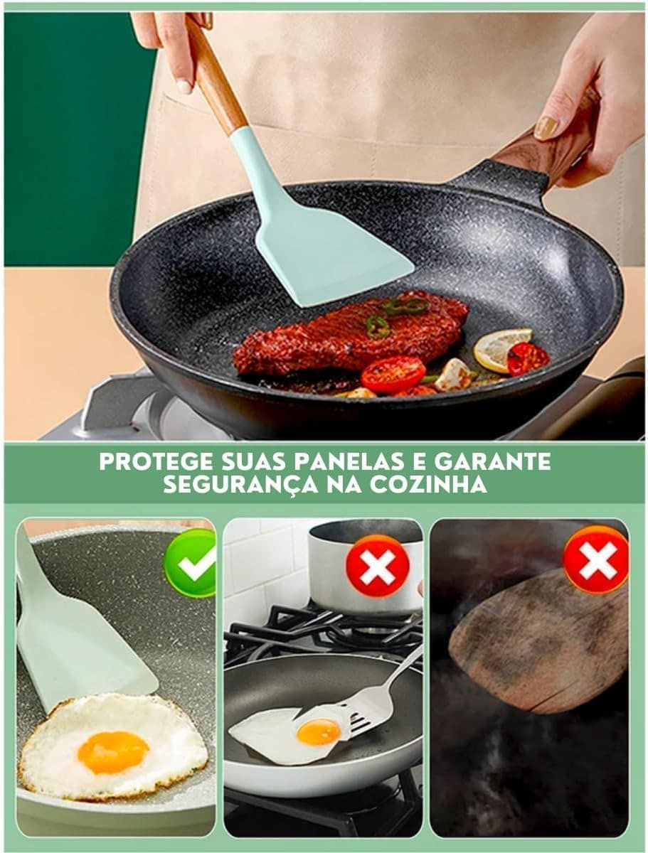 Kit 12 Utensílios De Cozinha Em Silicone E Cabo De Madeira J... - Image 4