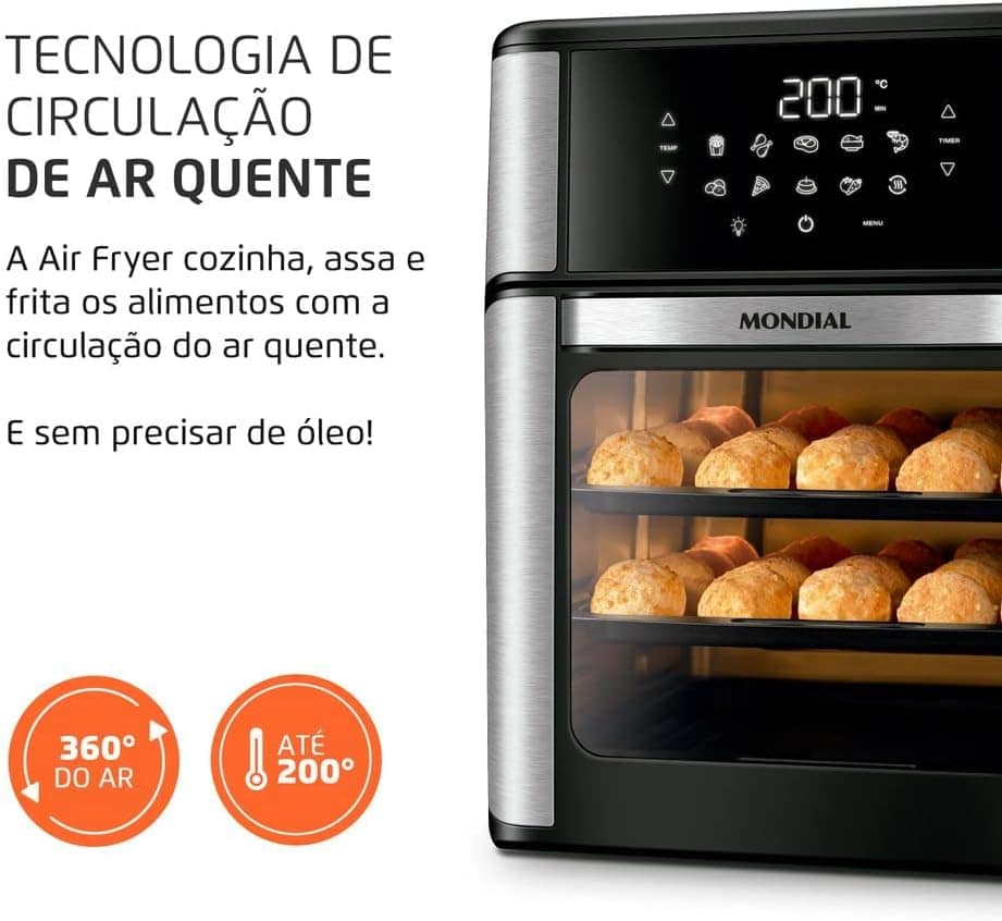 Fritadeira Air Fryer Forno Oven 12 Litros, Mondial, Preto/In... - Image 5