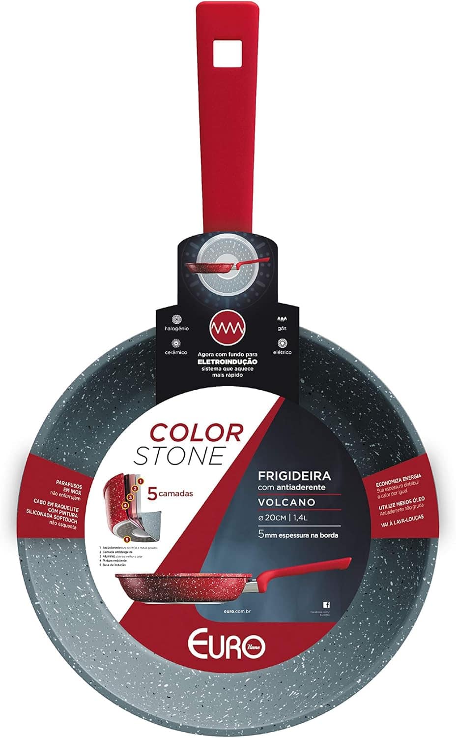 Euro Color Stone Frigideira de Alumínio com Antiaderente, Ci...