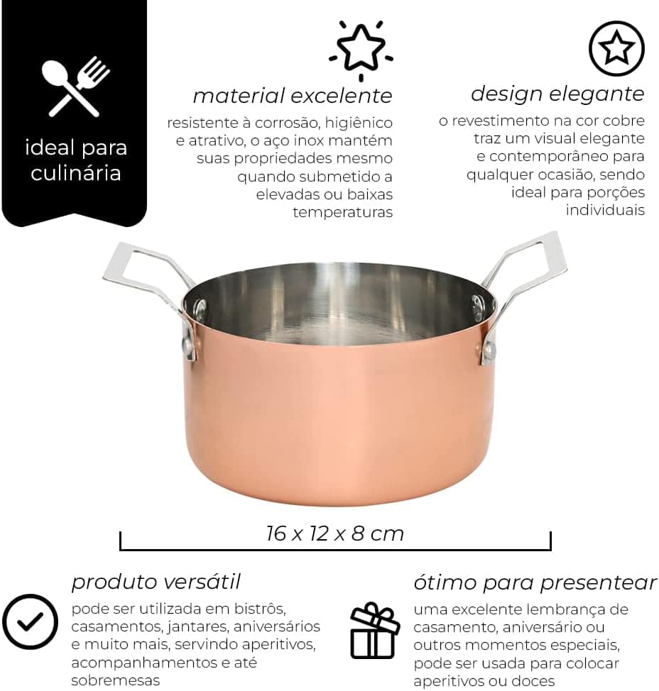 Mimo Style Mini Caçarola Redonda Bronze Para Servir, Feita I... - Image 2