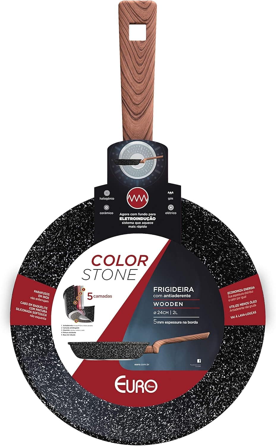 Euro Color Stone Frigideira de Alumínio com Antiaderente, Pr...