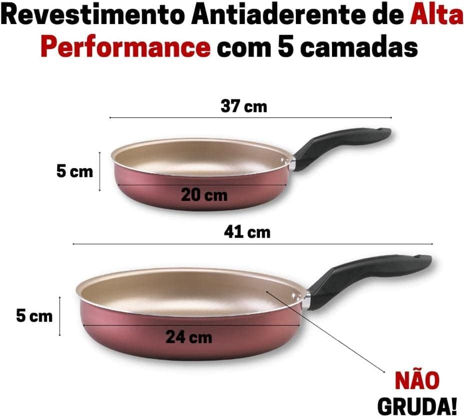 Kit Frigideira 2 peças AntiAderente Cereja com Dourado com T... - Image 4
