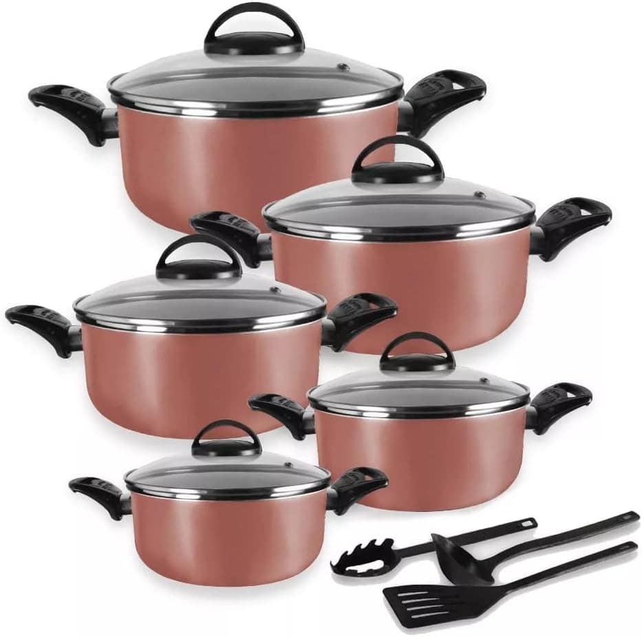 Jogo De Panelas 5 Peças Alumínio Antiaderentes Rosé