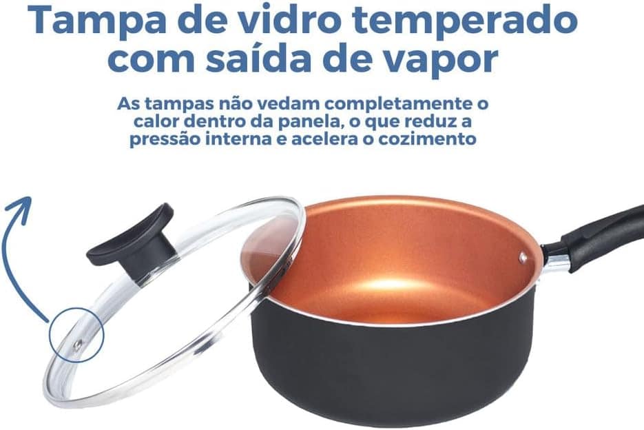 Conjunto de panelas antiaderentes Tampa de vidro com Durável... - Image 7