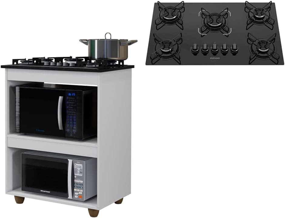 Kit Balcão Cooktop Turim Branco Com Fogão Cooktop 5 Bocas It...