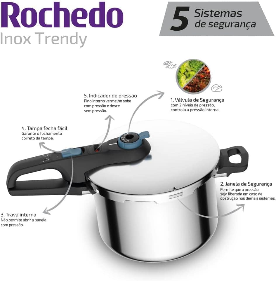 Panela De Pressão Rochedo Inox Trendy 6 litros Fechamento Ex... - Image 4