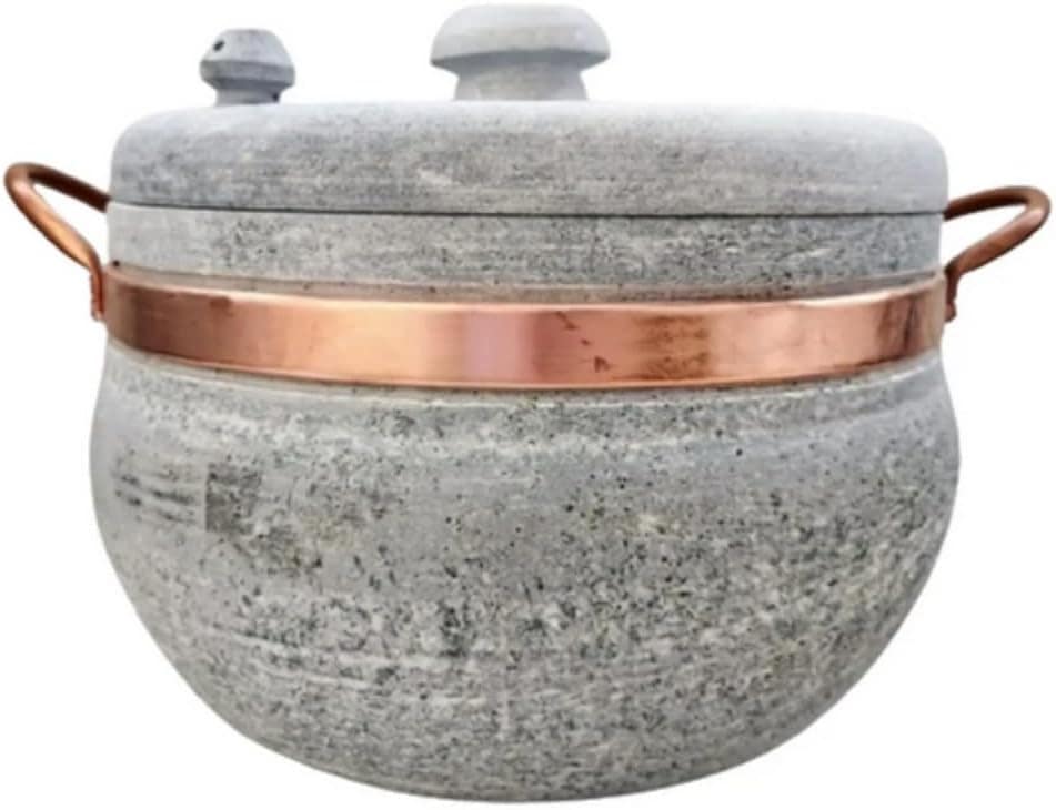Panela Pressão Pedra Sabão com Alças de Cobre 3 Litros
