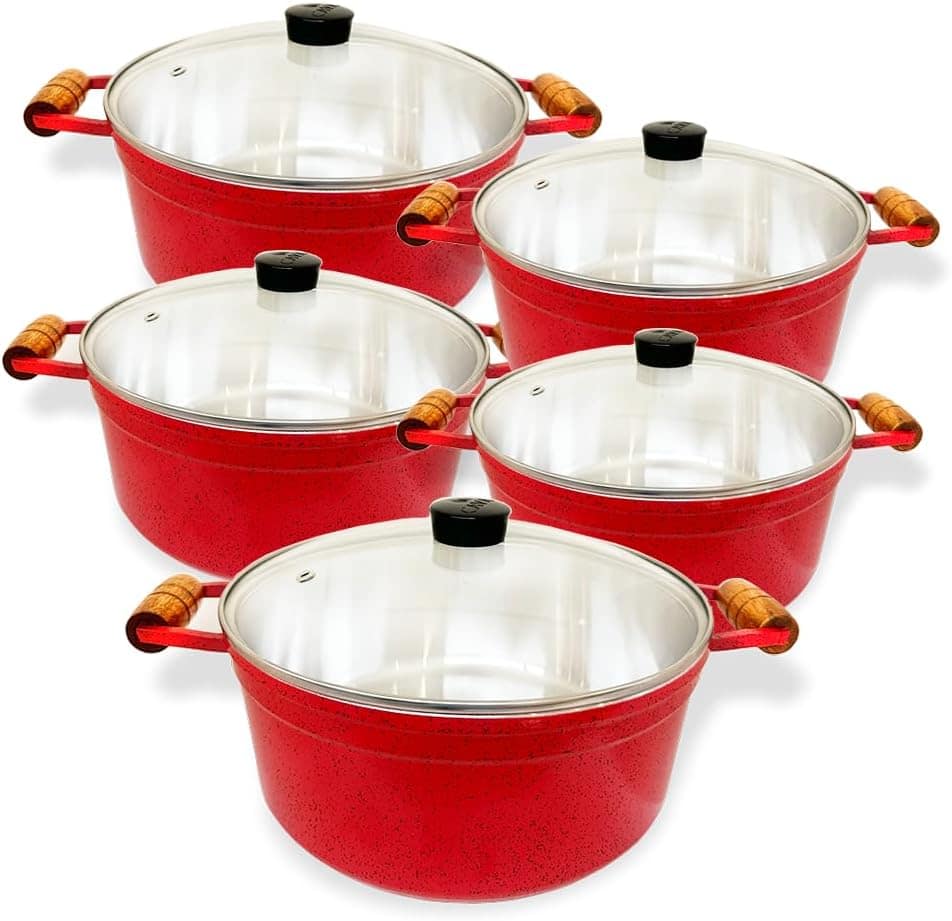 Conjunto de Panelas Caçarolas Cava 5 Peças Vermelho TVT